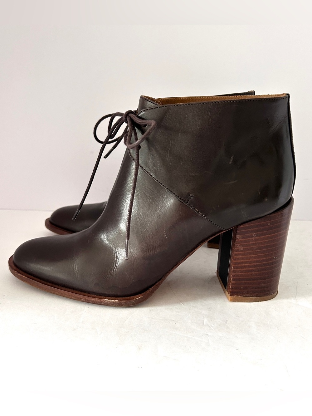 Veronique Branquinho Ankle Boots Brown Leather Heels Poetcore Size IT38.5 US 8.5 - Picture 4 of 15